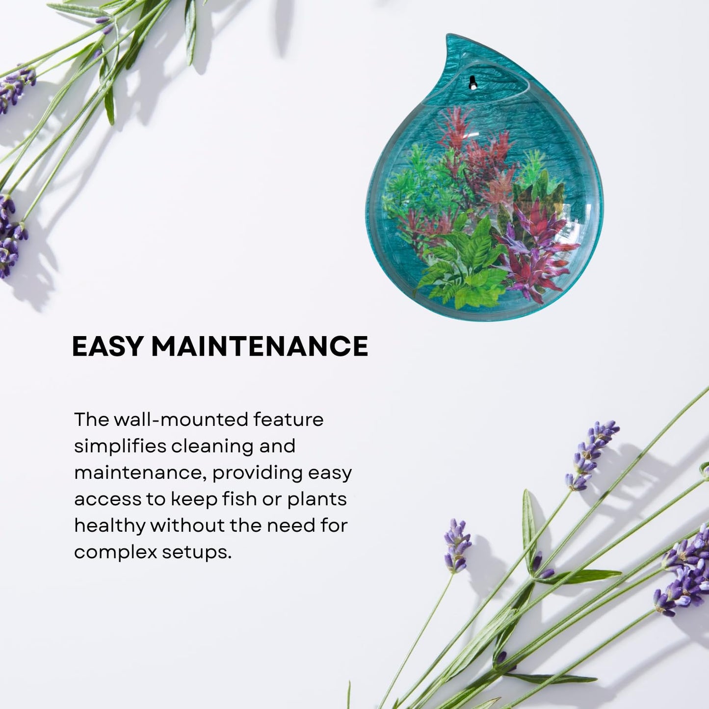 Wall Mount 12-inch Blue Drop Shape Fish Bowl – Decorative Hanging Aquarium (Without Stand) | Space Saving Design | Compact Aquarium for Betta, Guppies & Plants