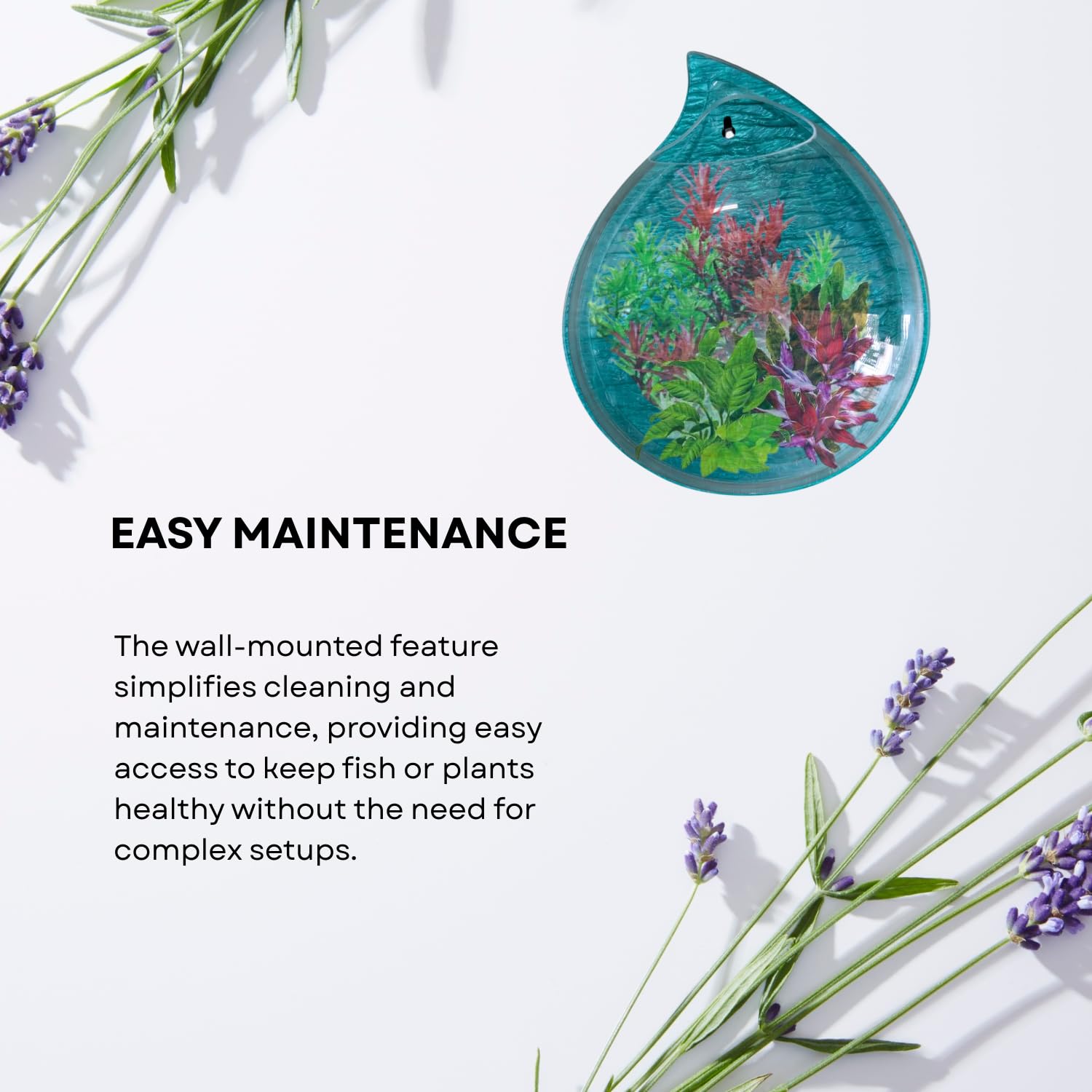 Wall Mount 12-inch Blue Drop Shape Fish Bowl – Decorative Hanging Aquarium (Without Stand) | Space Saving Design | Compact Aquarium for Betta, Guppies & Plants