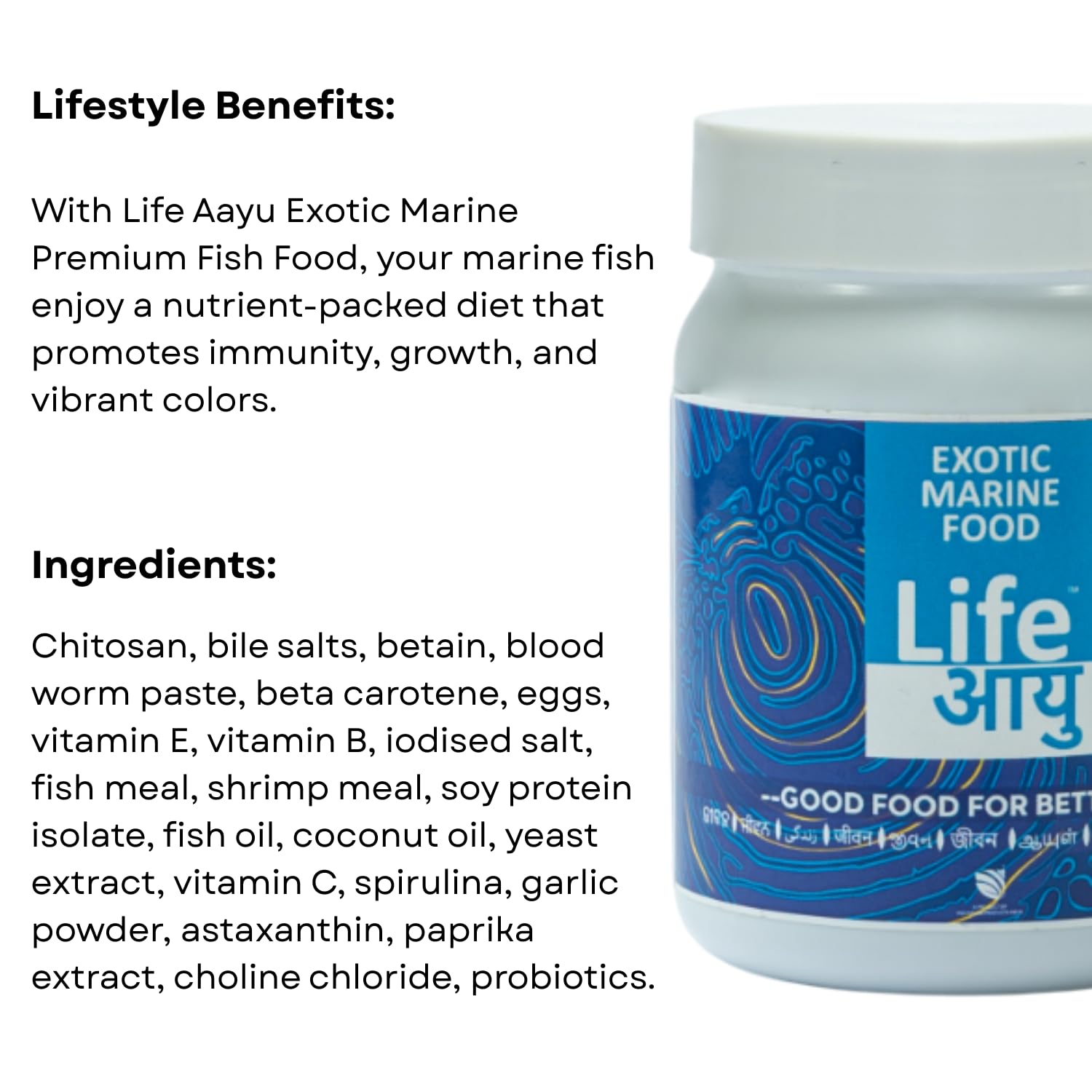 Life AAYU Marine Fish Food | Nutrient-Packed Diet | (70 GMS, Exotic)