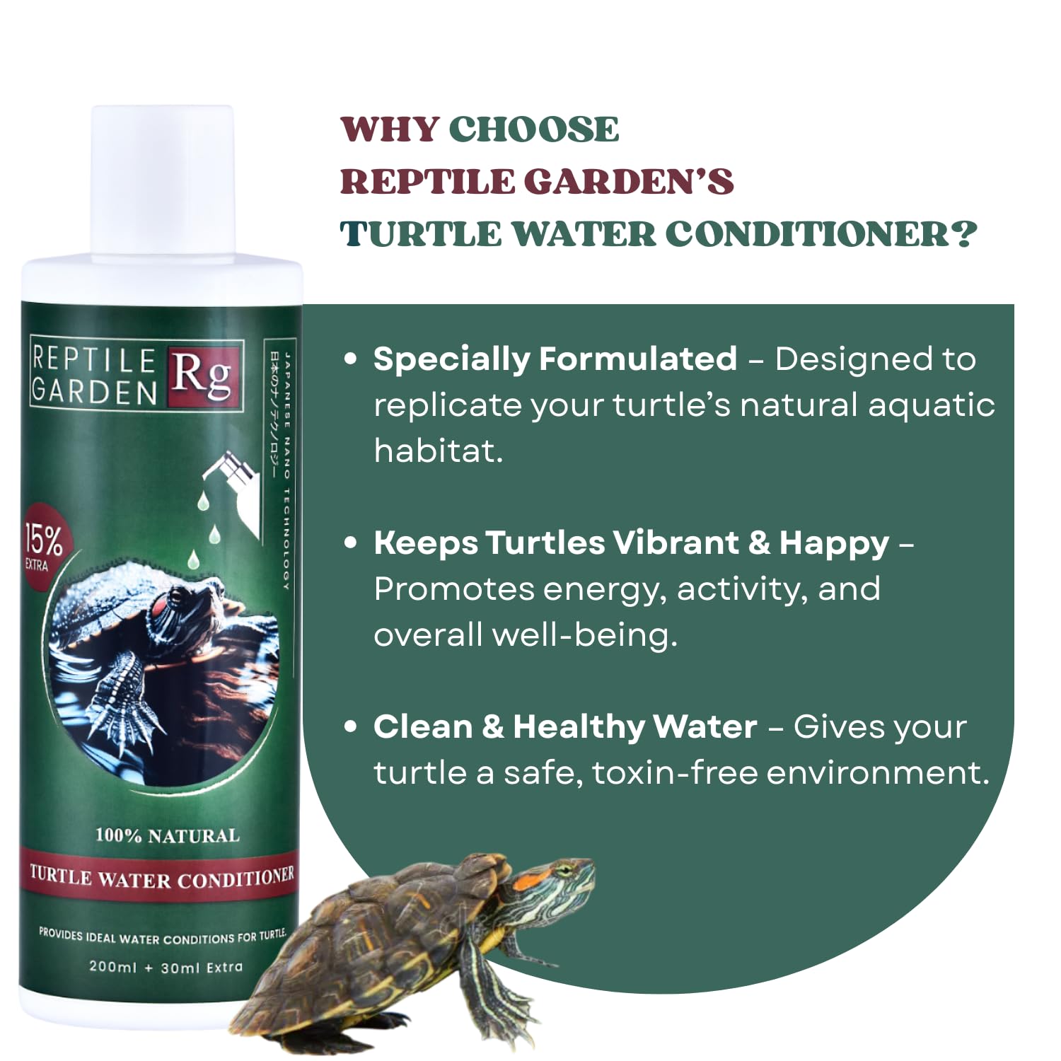 Reptile Garden Turtle Water Conditioner | Ideal Care for Aquatic Turtles | Supports Overall Health and Vitality (200 ml + 30 ml)