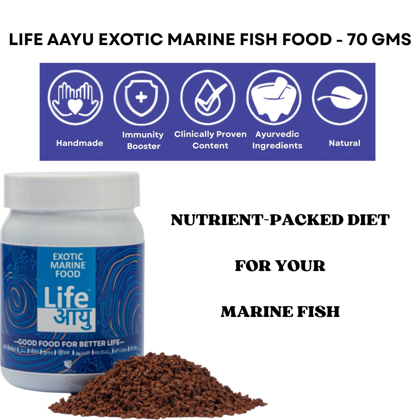 Life AAYU Marine Fish Food | Nutrient-Packed Diet | (70 GMS, Exotic)