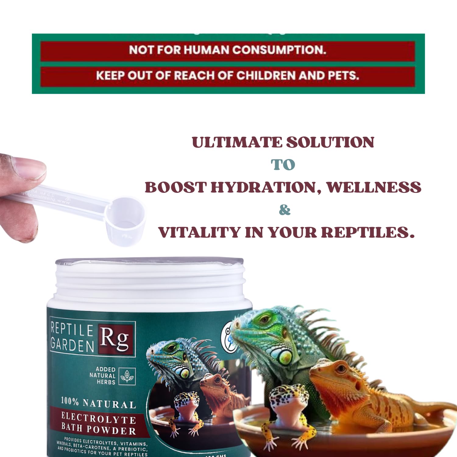 Reptile Garden Lizard and Dragon Electrolyte Bath Powder | Boosts Hydration, Wellness, and Vitality | Added Natural Herbs (100 GMS)