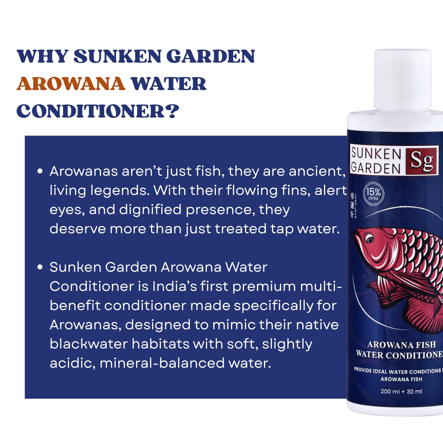 Sunken Garden Arowana Water Conditioner | for Strength, Color & Calm Behavior | Multi-Action Conditioner for Arowanas (200 ml + 30 ml)