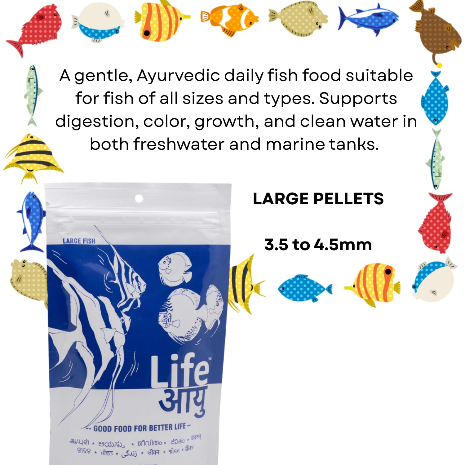 Life AAYU Neutral Fish Food | Ayurvedic Daily Diet for All Fish Sizes | Fresh from 7pets Store (Large, 100gms)