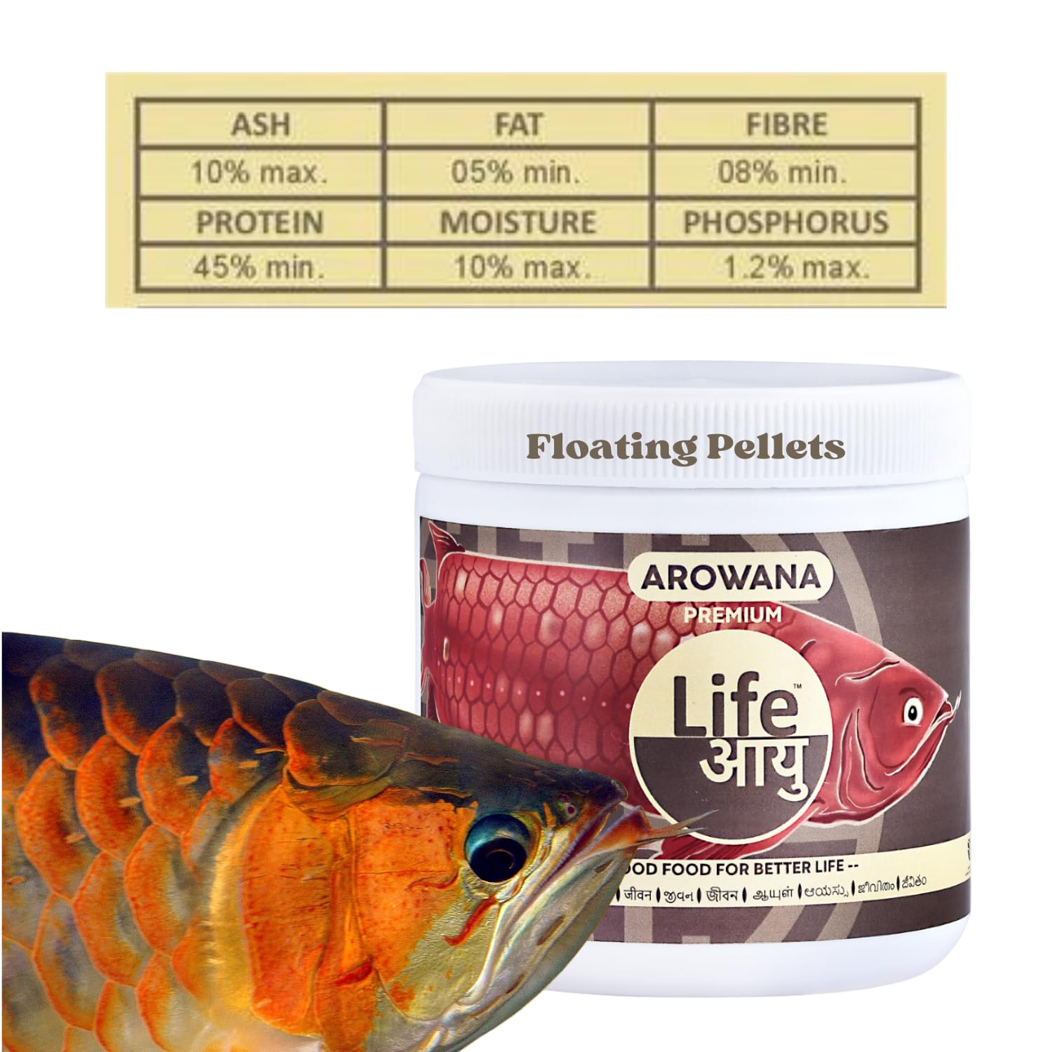 Life AAYU Arowana Premium Aquarium Fish Food | Handmade Ayurvedic Diet for Asian Arowanas | Color Boost, Muscle Growth & Immunity (100 GMS)
