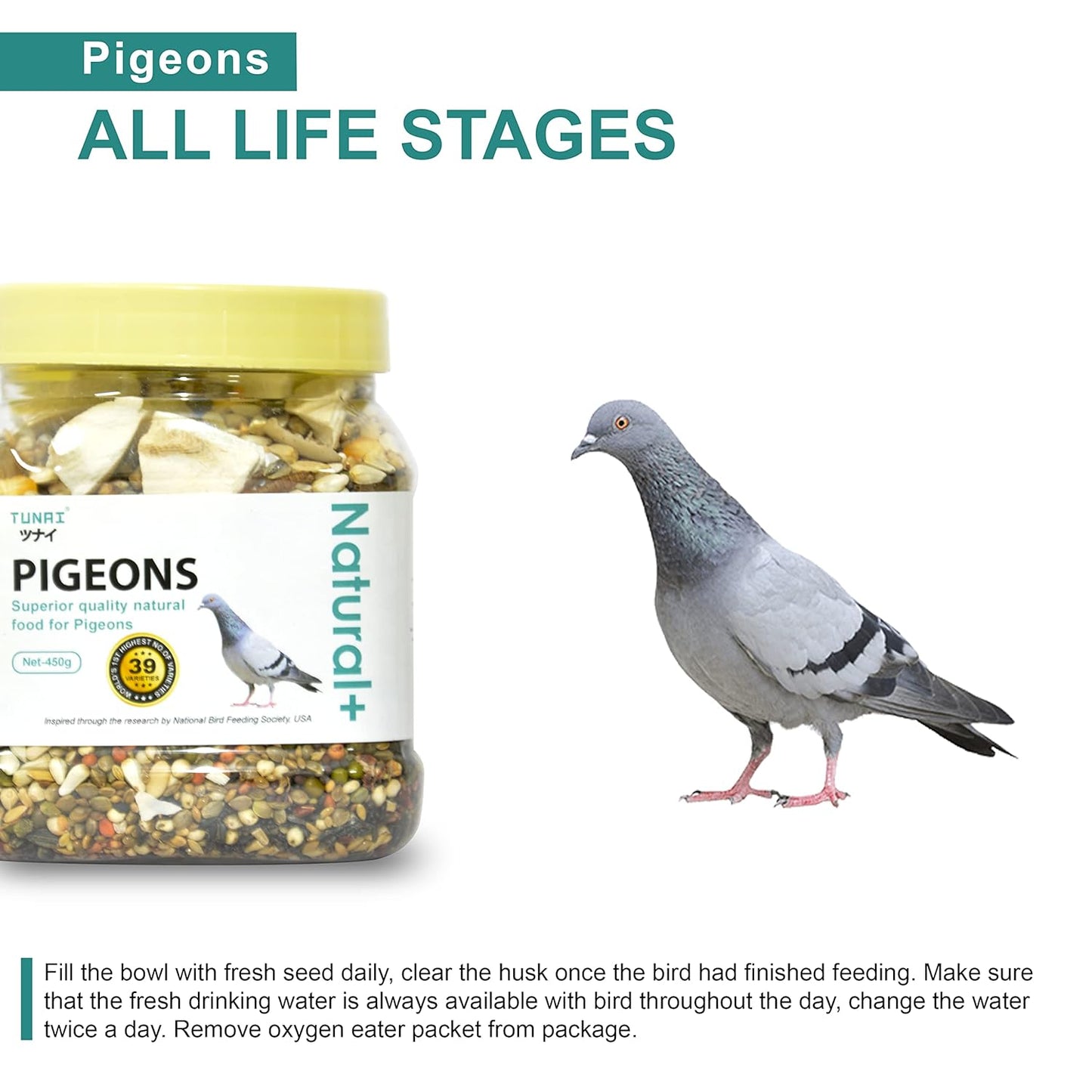 TUNAI Bird Food | Premium Bird Feed 450G With 39 Of Mixed Bird Seeds For Young, Adult Pigeons And Best Treat For All Wild Birds, 1 Count