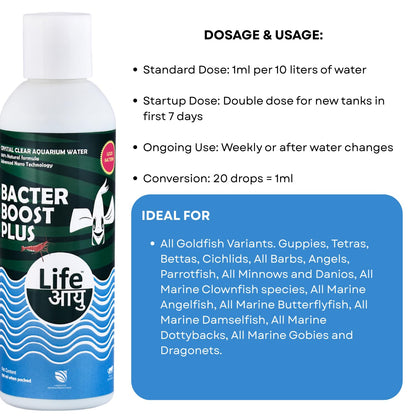Life AAYU Bacter Boost Plus Supplement | Natural Aquarium Bacteria Starter for Clear Water | Ammonia Control Eco Balance | 100% Shrimp Safe | (200 ml)