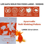 Life AAYU Gold Fish Food | Ayurvedic Soft-Sinking Pellets with Tulsi, Papaya & Paprika | for All Fish Sizes (Large, 100gms)