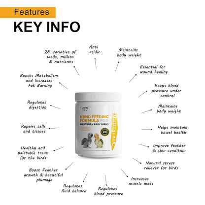 TUNAI Multi Grain Hand Feeding Formula Powder for Baby Birds | 450G | Essential for Love Birds, Conures, Parrots, & Cockatiel