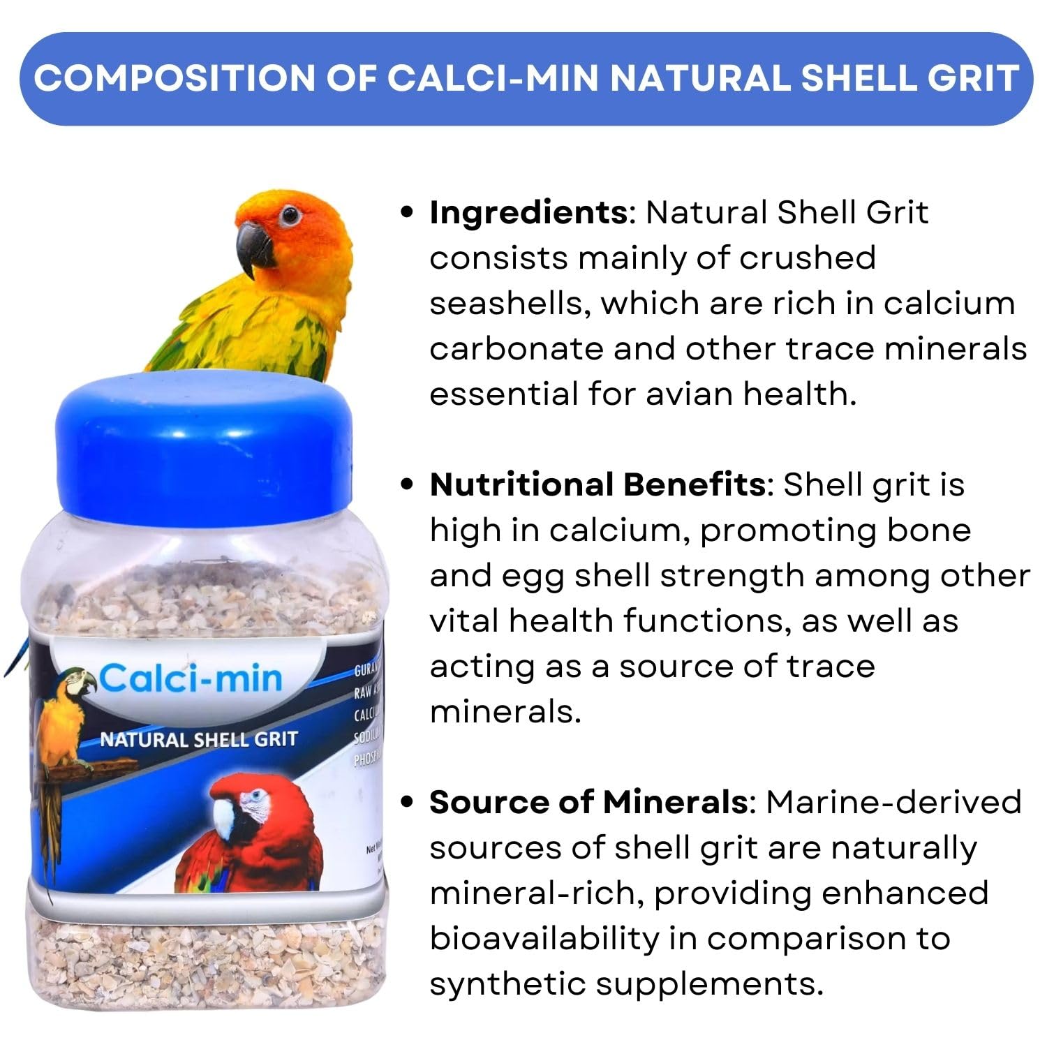 SF+ Calci-min Natural Shell Grit Bird Supplement | Rich Calcium Source for Birds' (1 Kg)