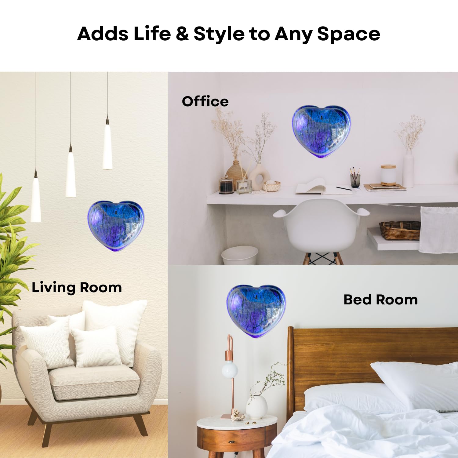 Wall Mount 9-inch Blue Heart Shape Fish Bowl – Without Stand | Modern Aquarium for Home, Office & Café Décor | Space Saving Design | Elegant Fish Tank & Plant Terrarium | Compact Design