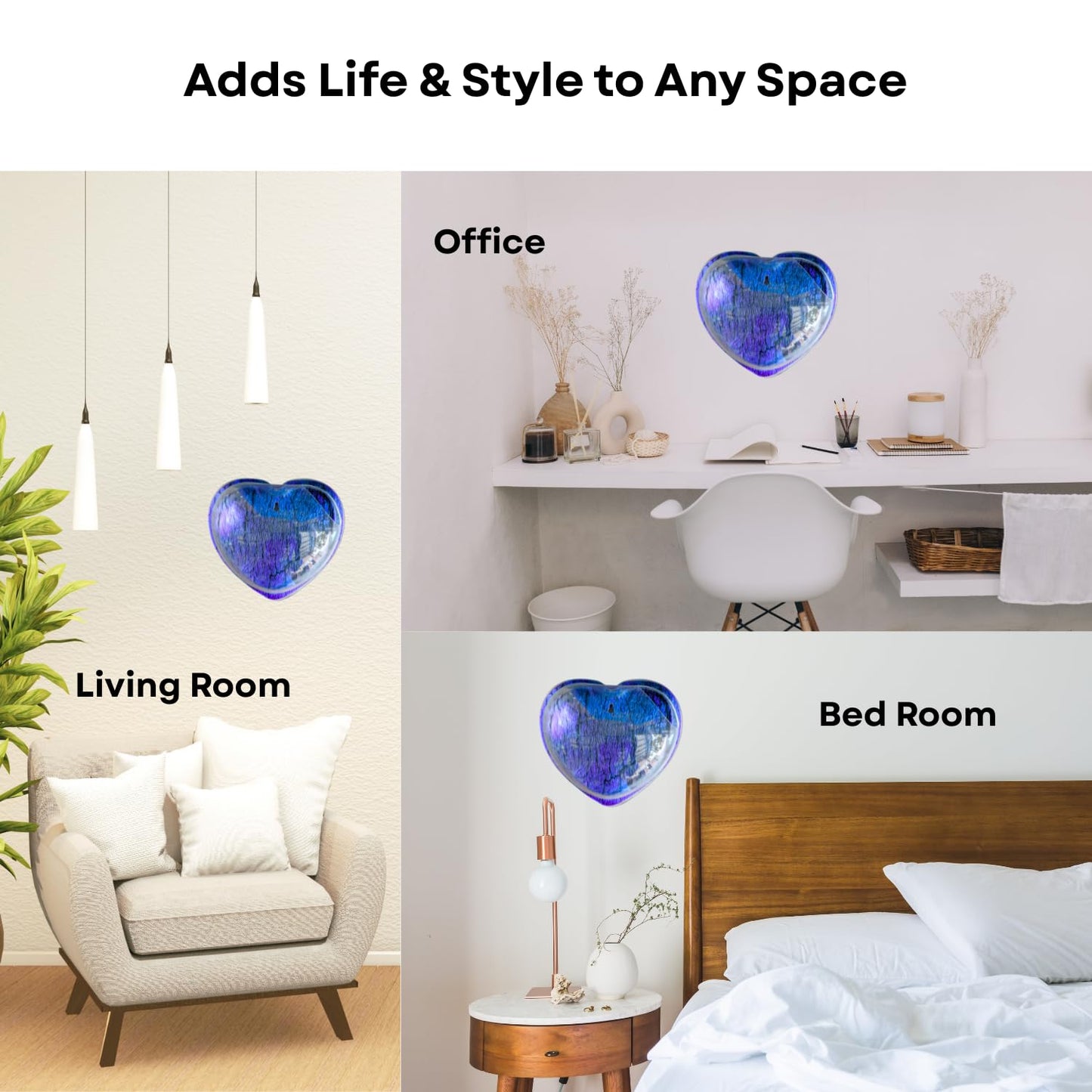 Wall Mount 15-inch Blue Heart Shape Fish Bowl – Without Stand | Modern Aquarium for Home, Office & Café Décor | Space Saving Design | Elegant Fish Tank & Plant Terrarium | Compact Design