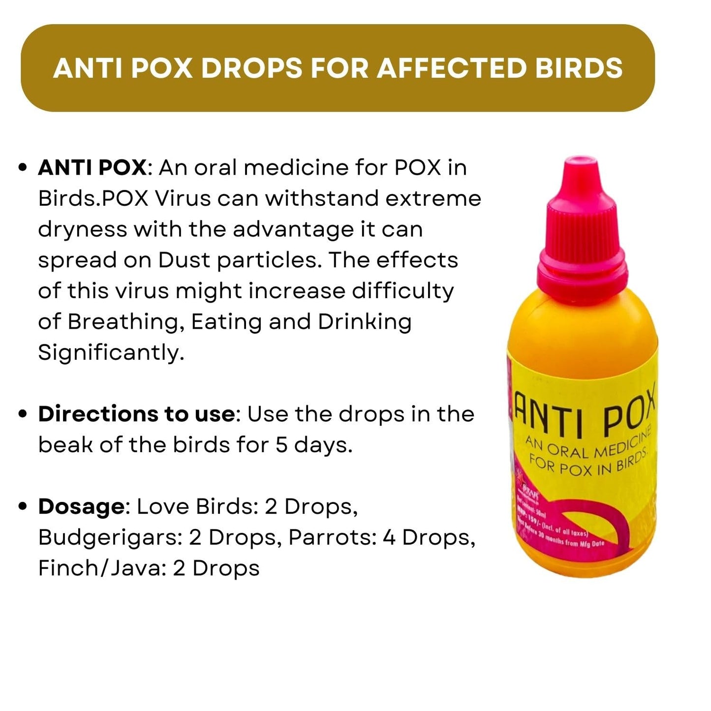 SF+ Pet Birds Eye Care and Anti Pox Health Supplements | Combo of 2 (50ml Each) | Original from TUNAI Store