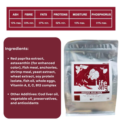 Life AAYU Breeder Value Pack Premium Fish Food | Ideal Choice for Keeping Your Fish Healthy (1 KG, Small Bits)