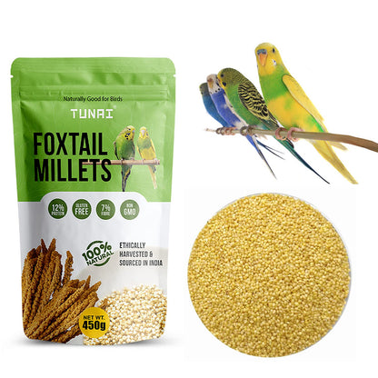Tunai Bird Food Superior Foxtail Kangni Millets Feed for Lovebirds, Canaries, Cockatiels and Finches, 450g