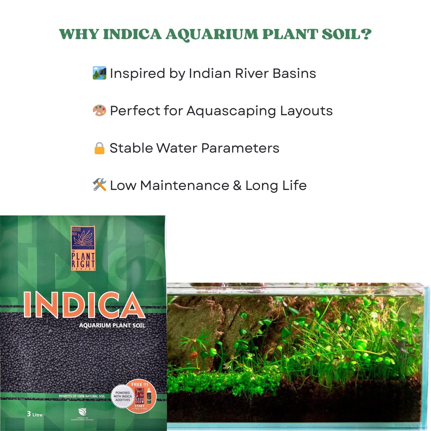 The Plant Right Series Indica Aqua Soil | Designed to Nourish Plants | Aquarium Plant Soil (3L)