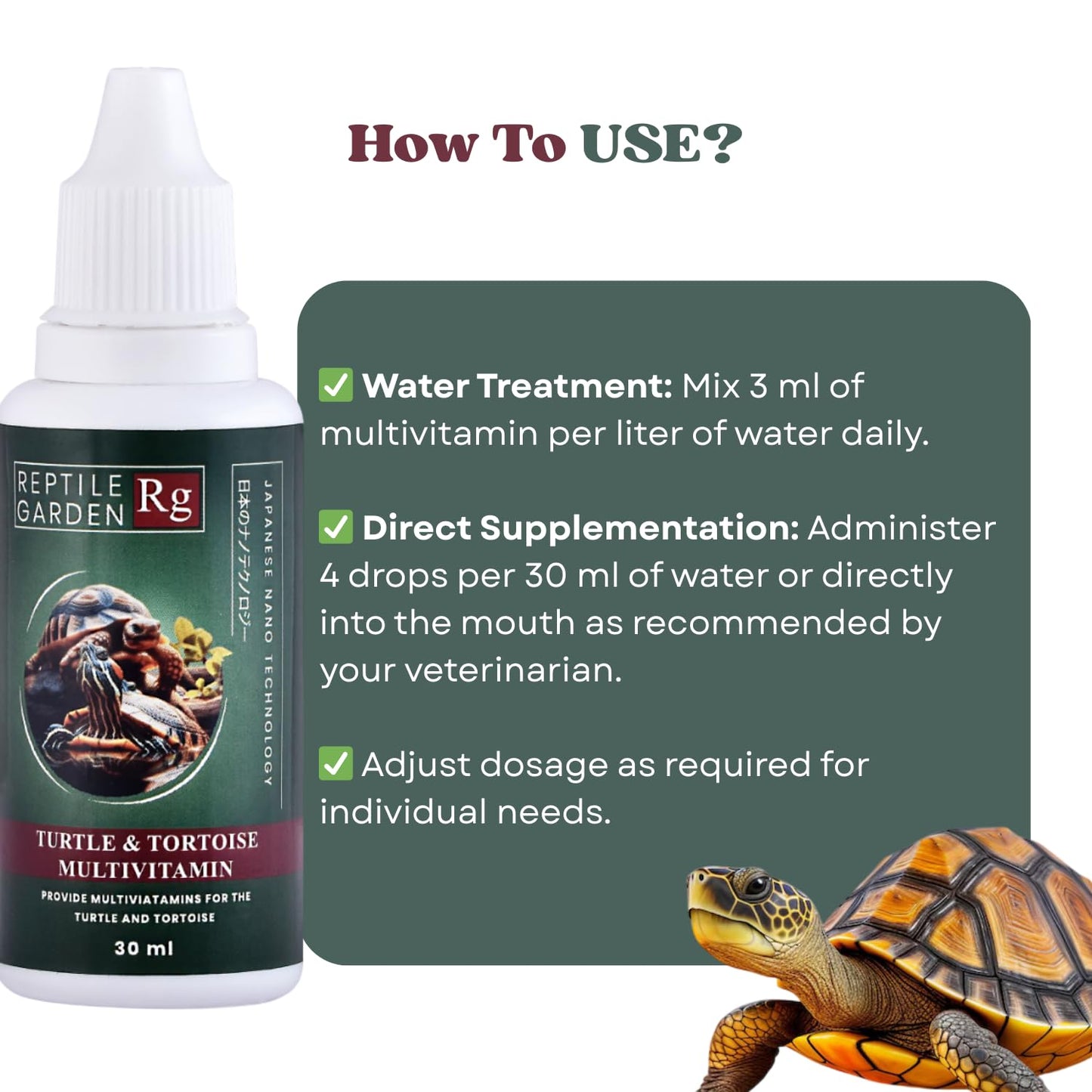 Reptile Garden Turtle & Tortoise Multivitamin Supplement | Complete Liquid Supplement for Growth, Immunity & Vitality (30 ml)