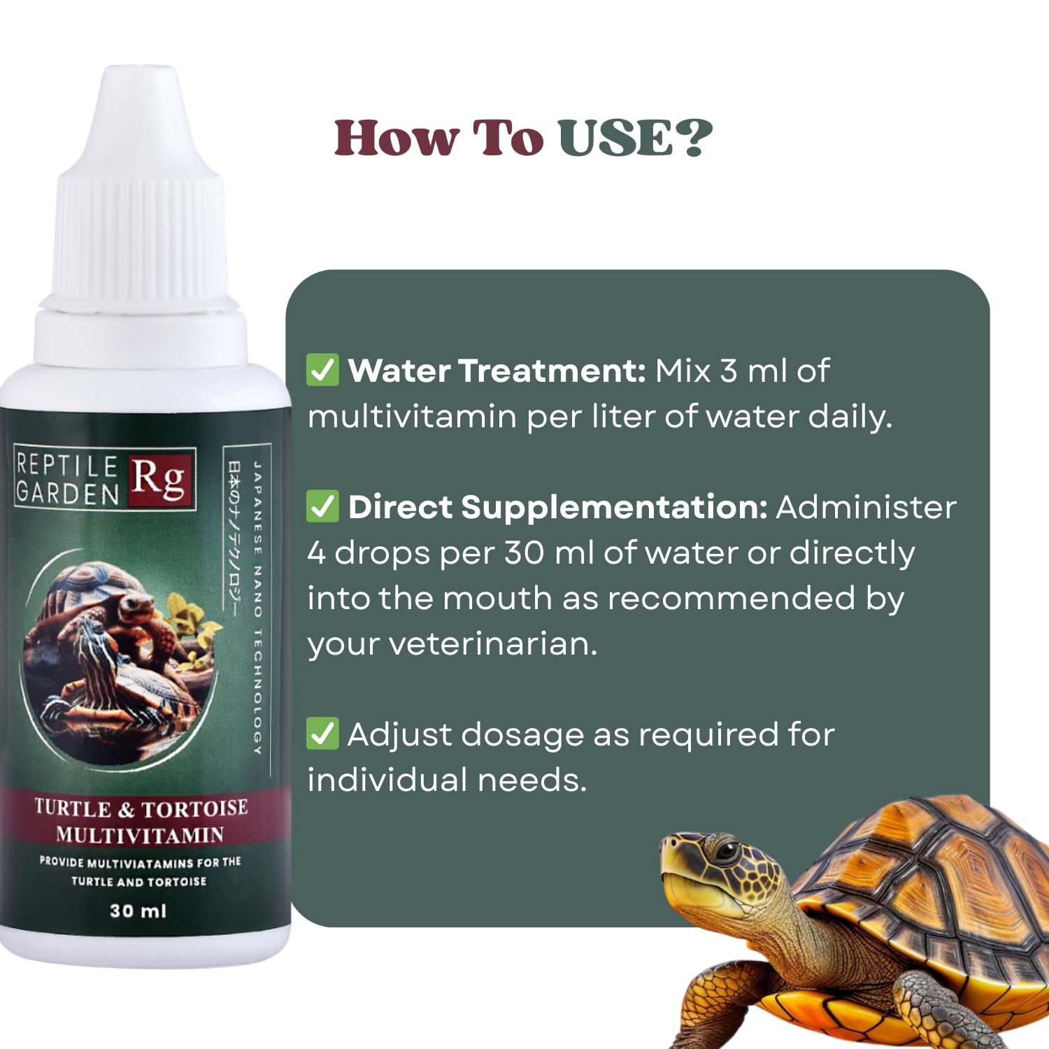 Reptile Garden Turtle & Tortoise Multivitamin Supplement | Complete Liquid Supplement for Growth, Immunity & Vitality (30 ml)