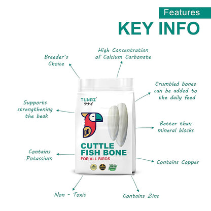 Tunai Cuttle Fish Bone for Birds | 250g | Love Birds, Budgies, Lori, Conures, Parrots, Cockatiels, Canaries, Finches, Amazons, Cockatoos, Macaws