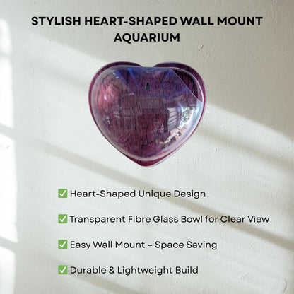Wall Mount 15-inch Wine Heart Shape Fish Bowl – Without Stand | Modern Aquarium for Home, Office & Café Décor | Space Saving Design | Elegant Fish Tank & Plant Terrarium | Compact Design