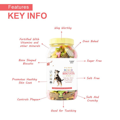 Tunai Mixed Crunchy Soft Real Chicken Puppy Dog Biscuits |450g| Dog Treat for Training | Dog Food for Effective for Healthy Lustrous Skin Coat and Maintain Dental Health