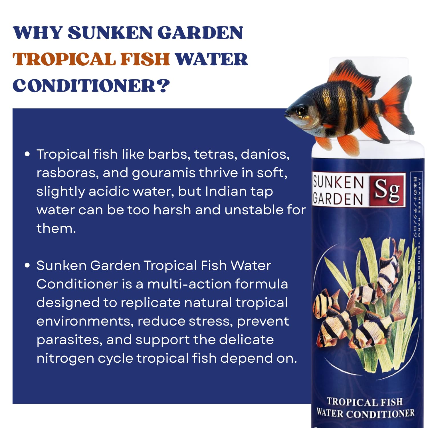 Sunken Garden Tropical Fish Water Conditioner | Advanced Water Care for Vibrant Tropical Fish | pH Balance + Parasite Control + Bio Health (100 ml)