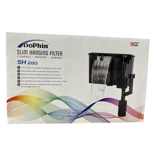 Dophin SH280 Slim Hanging Filter for Aquarium Fish Tank | Mechanical and Biological Filtration | Output: 280/280L/H | Suitable for Tank Size 60L | (Original from Tunai Store)