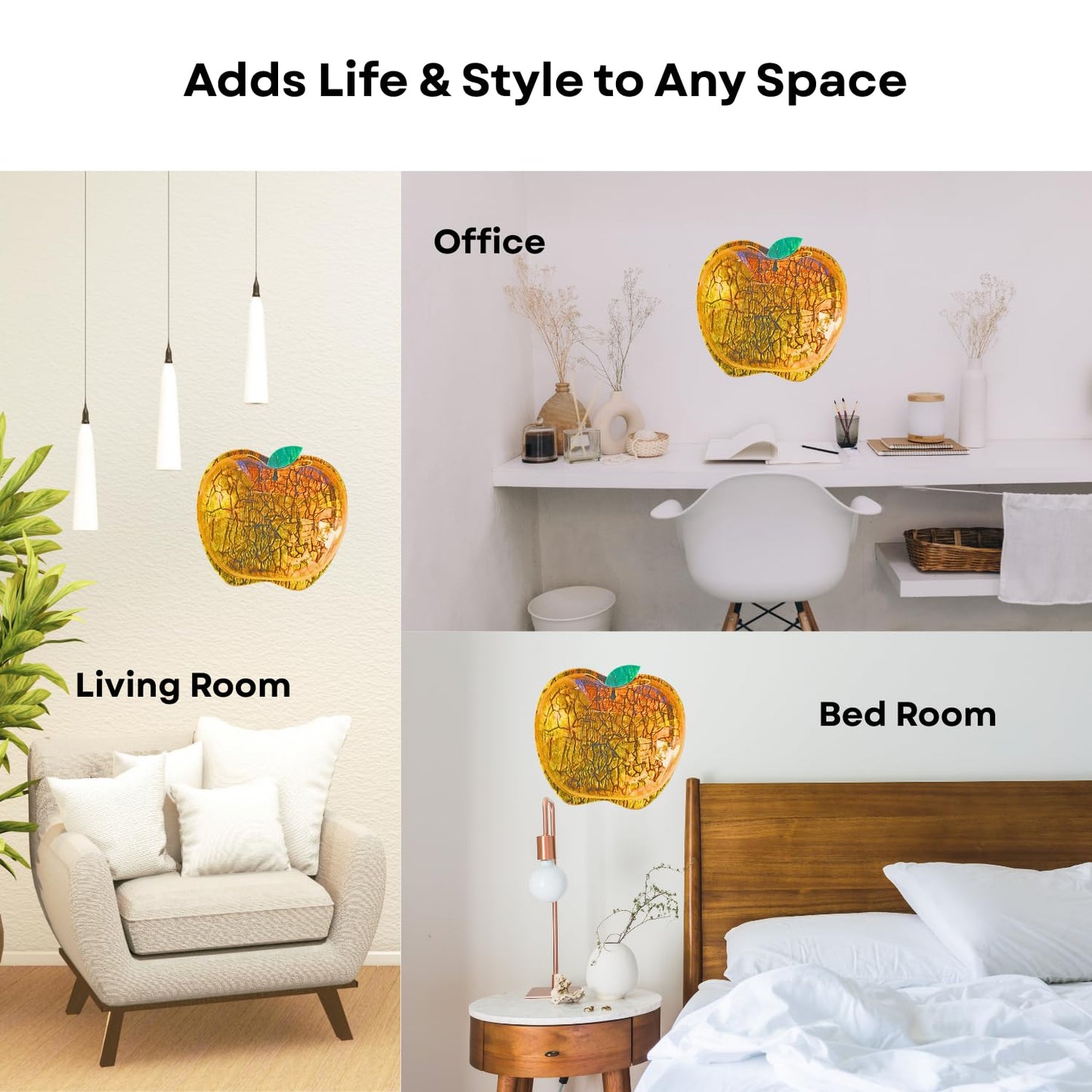 Wall Mount 9-inch Gold Apple Shape Fish Bowl – Without Stand | Modern Aquarium for Home, Office & Café Décor | Space Saving Design | Elegant Fish Tank & Plant Terrarium | Compact Design