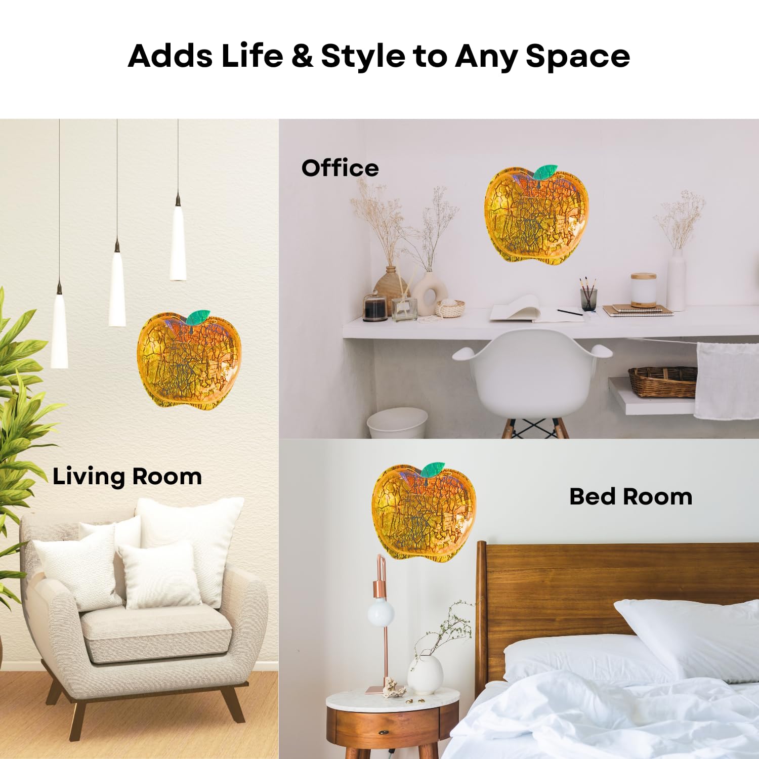 Wall Mount 15-inch Gold Apple Shape Fish Bowl – Without Stand | Modern Aquarium for Home, Office & Café Décor | Space Saving Design | Elegant Fish Tank & Plant Terrarium | Compact Design
