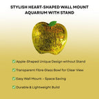Wall Mount 9-inch Yellow Apple Shape Fish Bowl – Without Stand | Modern Aquarium for Home, Office & Café Décor | Space Saving Design | Elegant Fish Tank & Plant Terrarium | Compact Design