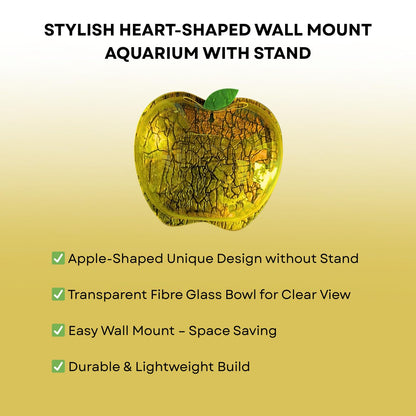 Wall Mount 9-inch Yellow Apple Shape Fish Bowl – Without Stand | Modern Aquarium for Home, Office & Café Décor | Space Saving Design | Elegant Fish Tank & Plant Terrarium | Compact Design