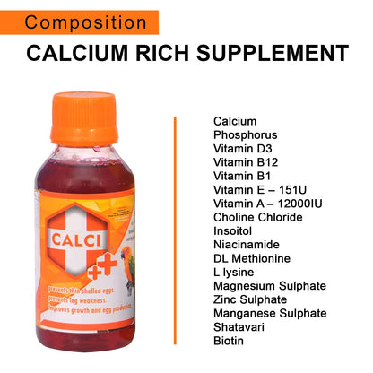 TUNAI Sf+ Calci Plus |200Ml|Prevents Thin Shelled Eggs, Stregthens Bones, Improves Growth and Egg Production, Also Assist in The Explusion for All Birds,All Life Stages