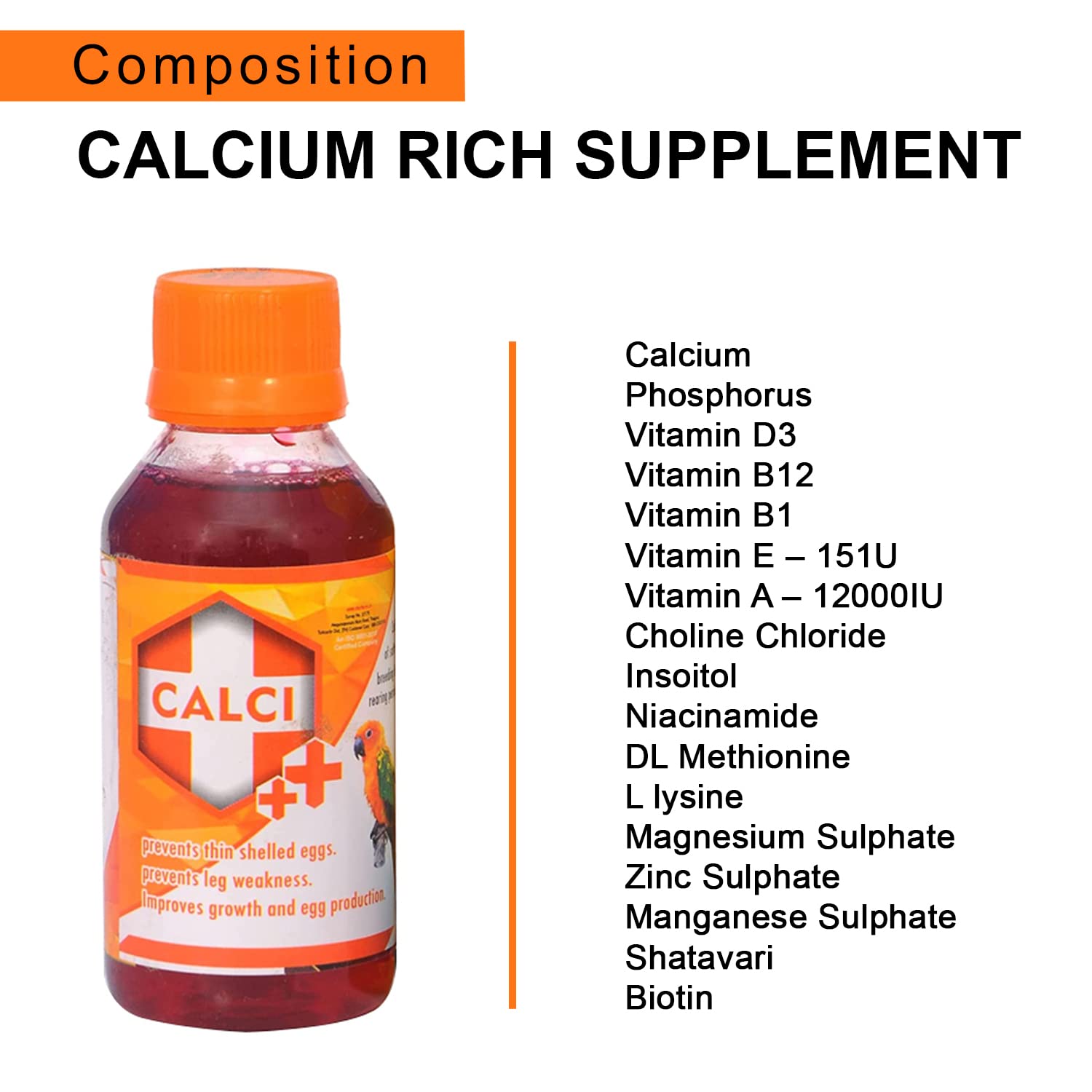 TUNAI Sf+ Calci Plus |500Ml|Prevents Thin Shelled Eggs, Stregthens Bones, Improves Growth And Egg Production, Also Aids In The Of Eggs For Birds