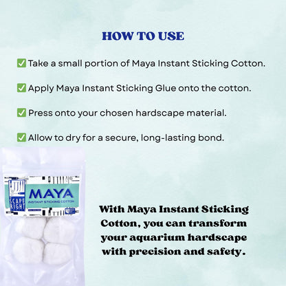 The Scape Right Series Maya Instant Sticking Cotton | for Aquarium Hardscaping | Premium Solution for Aquarium Enthusiasts (6 Cotton Balls)