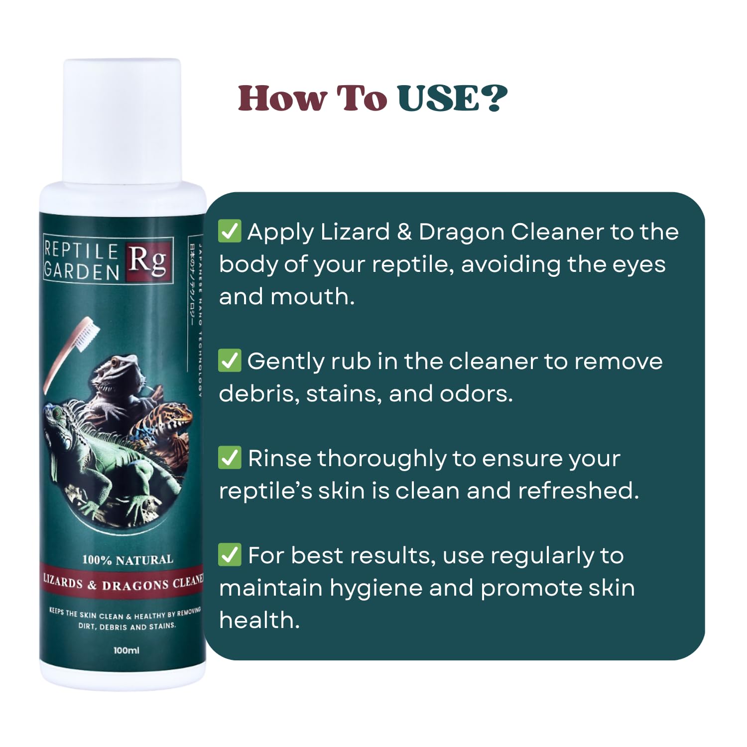 Reptile Garden Lizard & Dragon Cleaner | Removes Stubborn Debris, Algae, and Stains from Your Reptile's Body (100 ml)