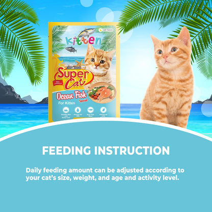 TUNAI SUPERCAT Ocean Fish Special Wet Gravy Daily Diet Food for Kittens (Pack of 12X80g) with The Goodness of Protein&Fat Rich Tuna, Sardines & Taurine, Supports Healthy Skin Coat