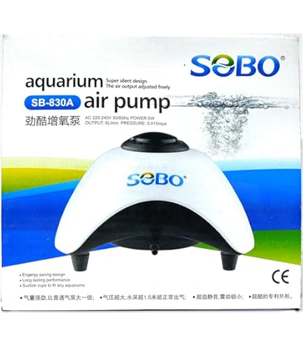 S0B0 SB-830A Air Pump for Aquarium Fish Tank | Energy Saving Design | Long Lasting Performance | Super Silent Design | Single Outlet | Power: 5W | F.Max: 6L/min