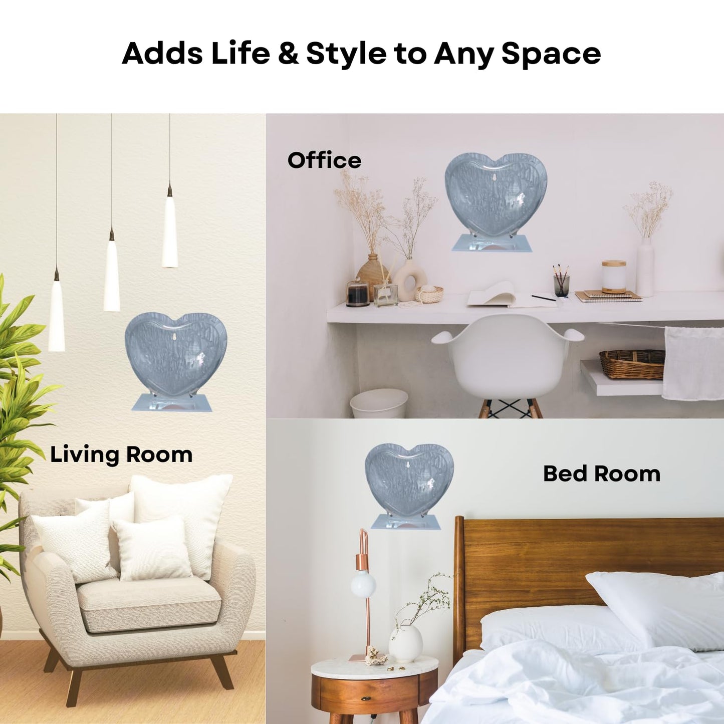 Wall Mount 9-inch Grey Heart Shape Fish Bowl – with Stand | Modern Aquarium for Home, Office & Café Décor | Space Saving Design | Elegant Fish Tank & Plant Terrarium | Compact Design