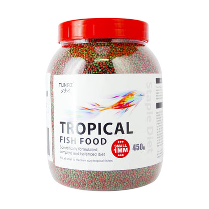 TUNAI Fish Food for Aquarium with 26% protien | 1.2 MM, 450g | Aquarium Fish Food for All Adult Small and Medium Tropical Fishes| Daily Nutrition Fish Feed for Health and Growth