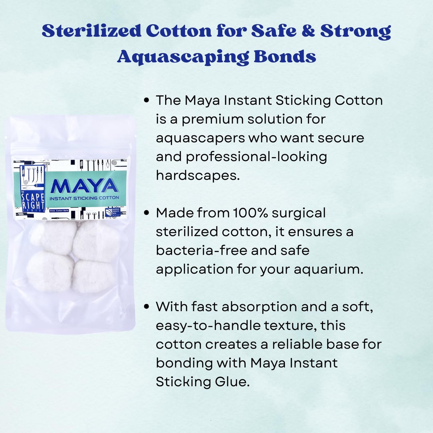 The Scape Right Series Maya Instant Sticking Cotton | for Aquarium Hardscaping | Premium Solution for Aquarium Enthusiasts (6 Cotton Balls)