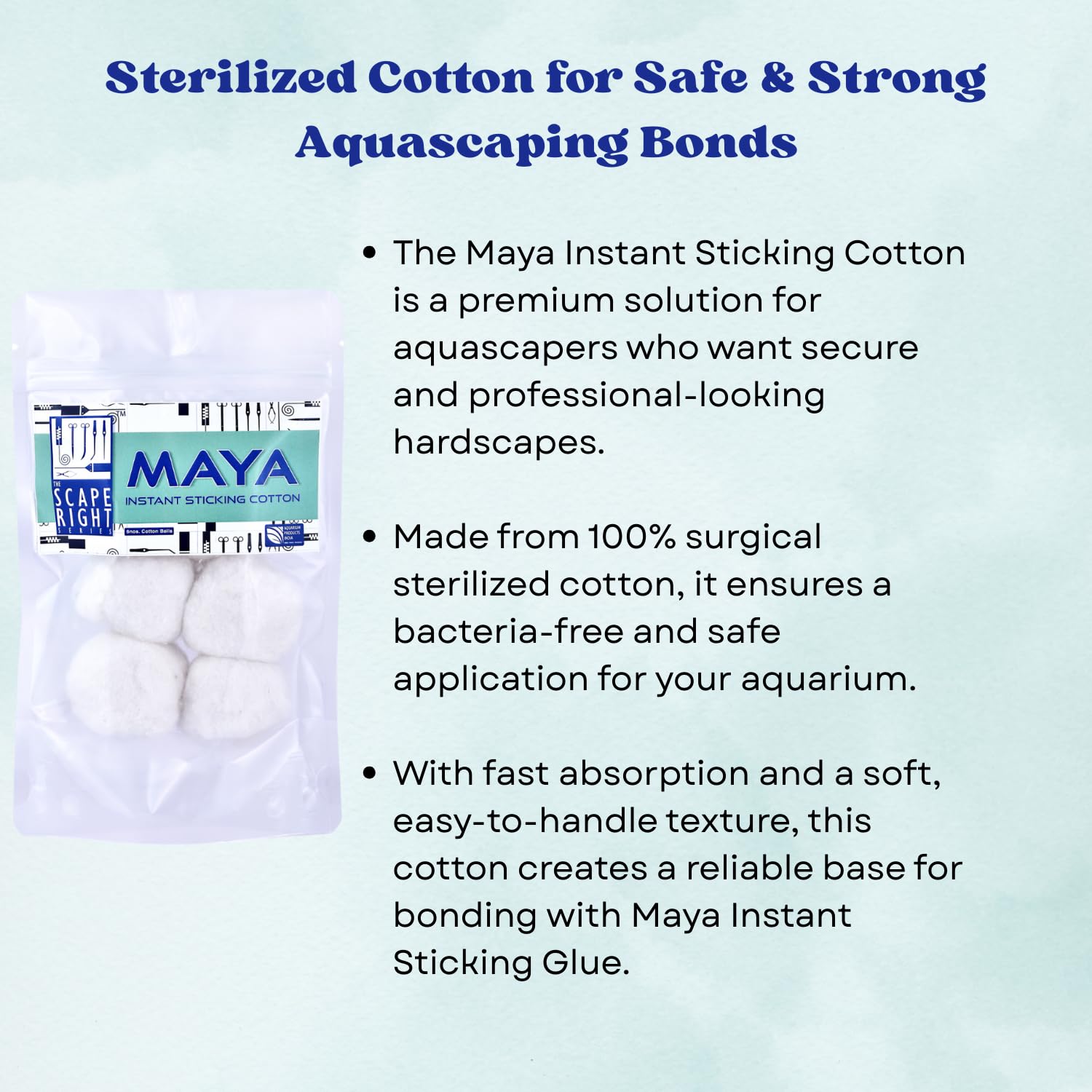 The Scape Right Series Maya Instant Sticking Cotton | for Aquarium Hardscaping | Premium Solution for Aquarium Enthusiasts (6 Cotton Balls)