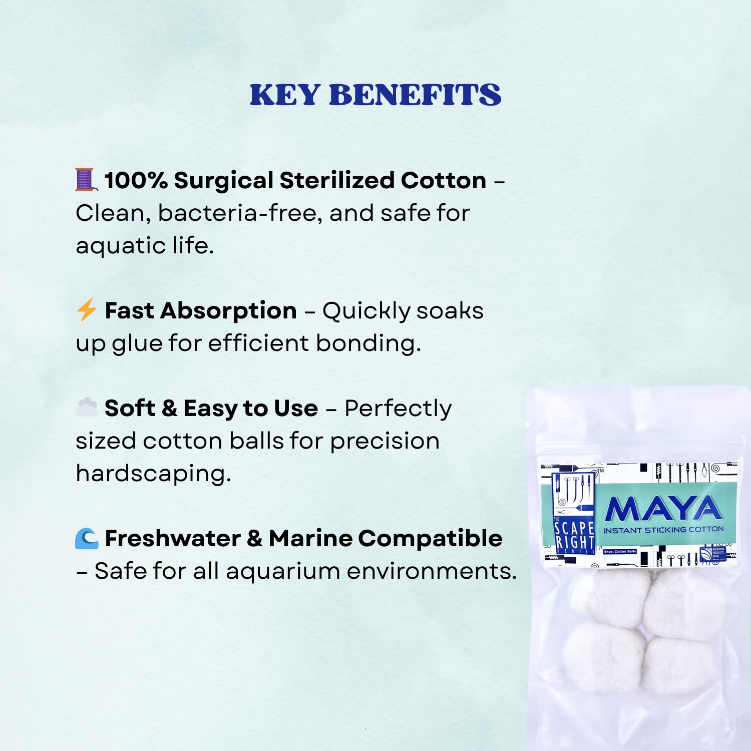 The Scape Right Series Maya Instant Sticking Cotton | for Aquarium Hardscaping | Premium Solution for Aquarium Enthusiasts (6 Cotton Balls)