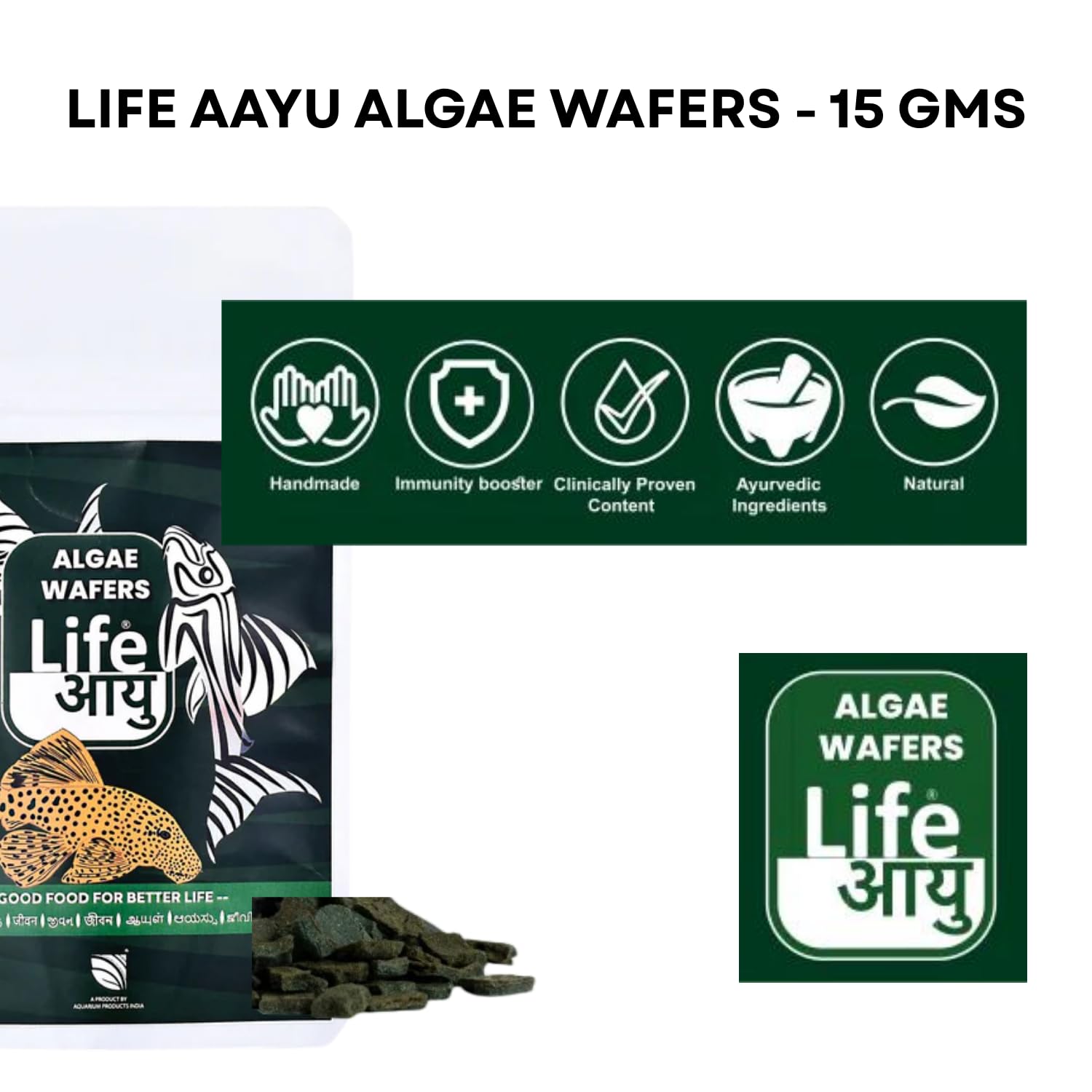 Life AAYU Algae Wafer Fish Food | Zucchini & Dandelion Formula for Plecos and Algae Eaters | Improves Digestion & Water Clarity (15 GMS)