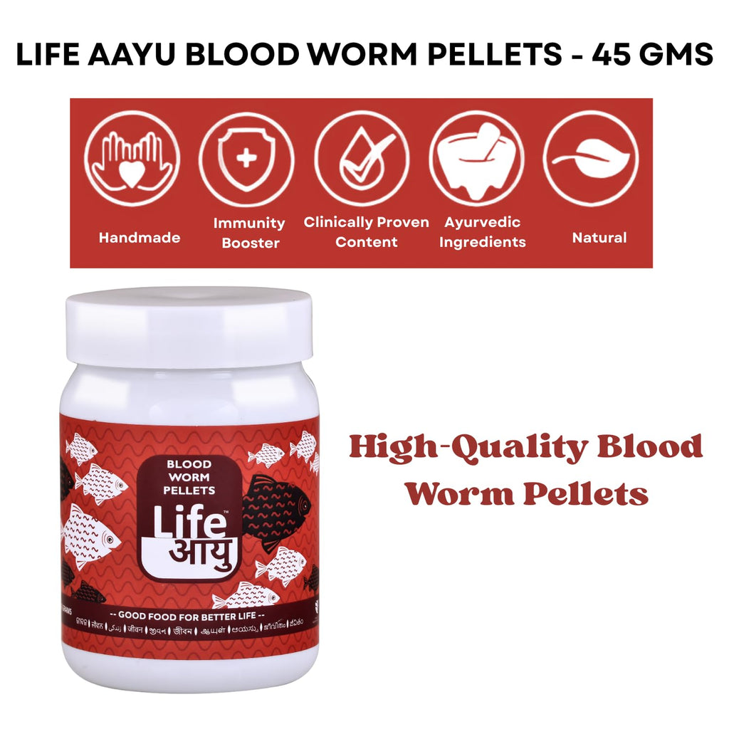 Life AAYU Bloodworm Fish Food | Ayurvedic Based Pellets | (45 GMS)