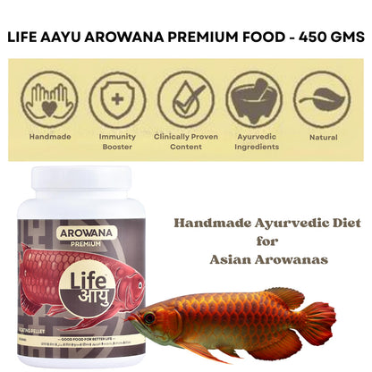 Life AAYU Arowana Premium Aquarium Fish Food | Handmade Ayurvedic Diet for Asian Arowanas | Color Boost, Muscle Growth & Immunity (450 GMS)