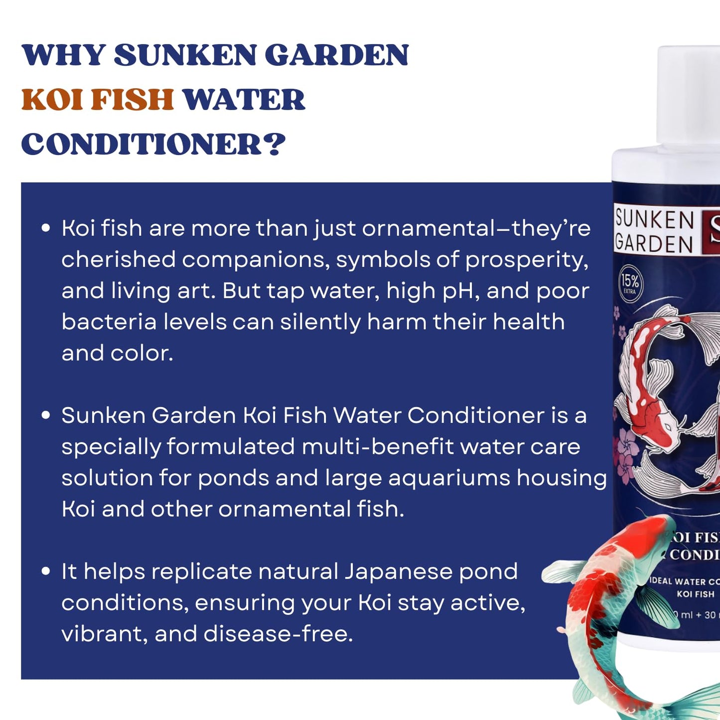 Sunken Garden Koi Fish Water Conditioner | Premium Pond Care for Royal Fish | for Indian Koi & Pond Water (200 ml + 30 ml)