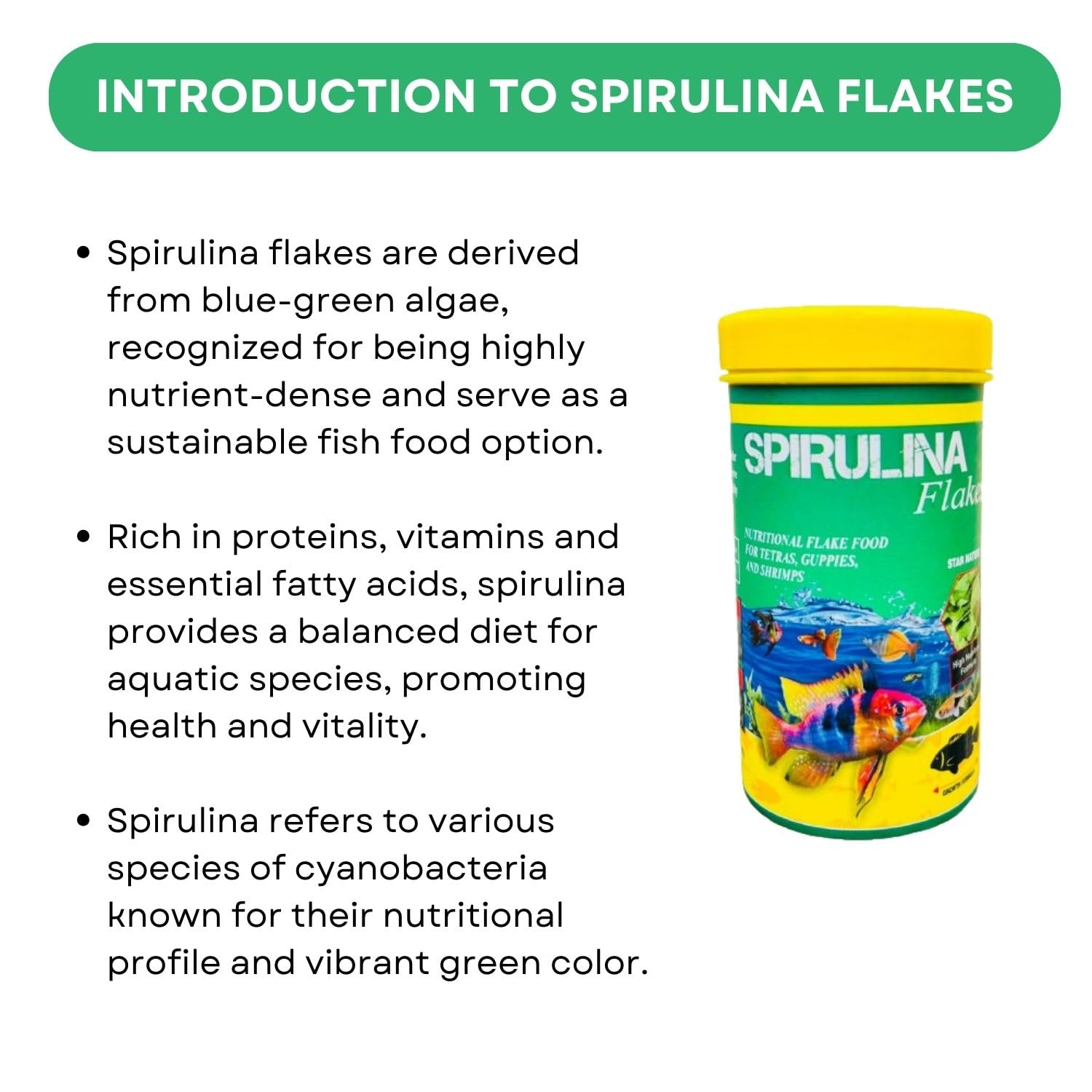 SF+ Spirulina Flakes Fish Food | Nutritional Flake Food for Tetras, Guppies and Shrimps | Originally from TUNAI Store (25gms, Spirulina)