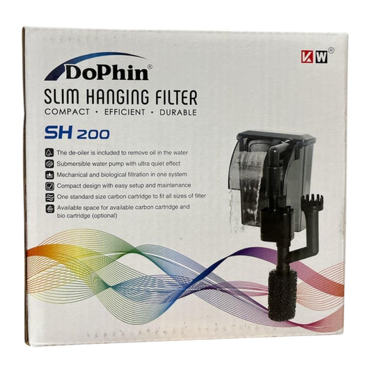 Dophin SH200 Slim Hanging Filter for Aquarium Fish Tank | Mechanical and Biological Filtration | Output: 150/150L/H | Suitable for Tank Size 20L | (Original from Tunai Store)