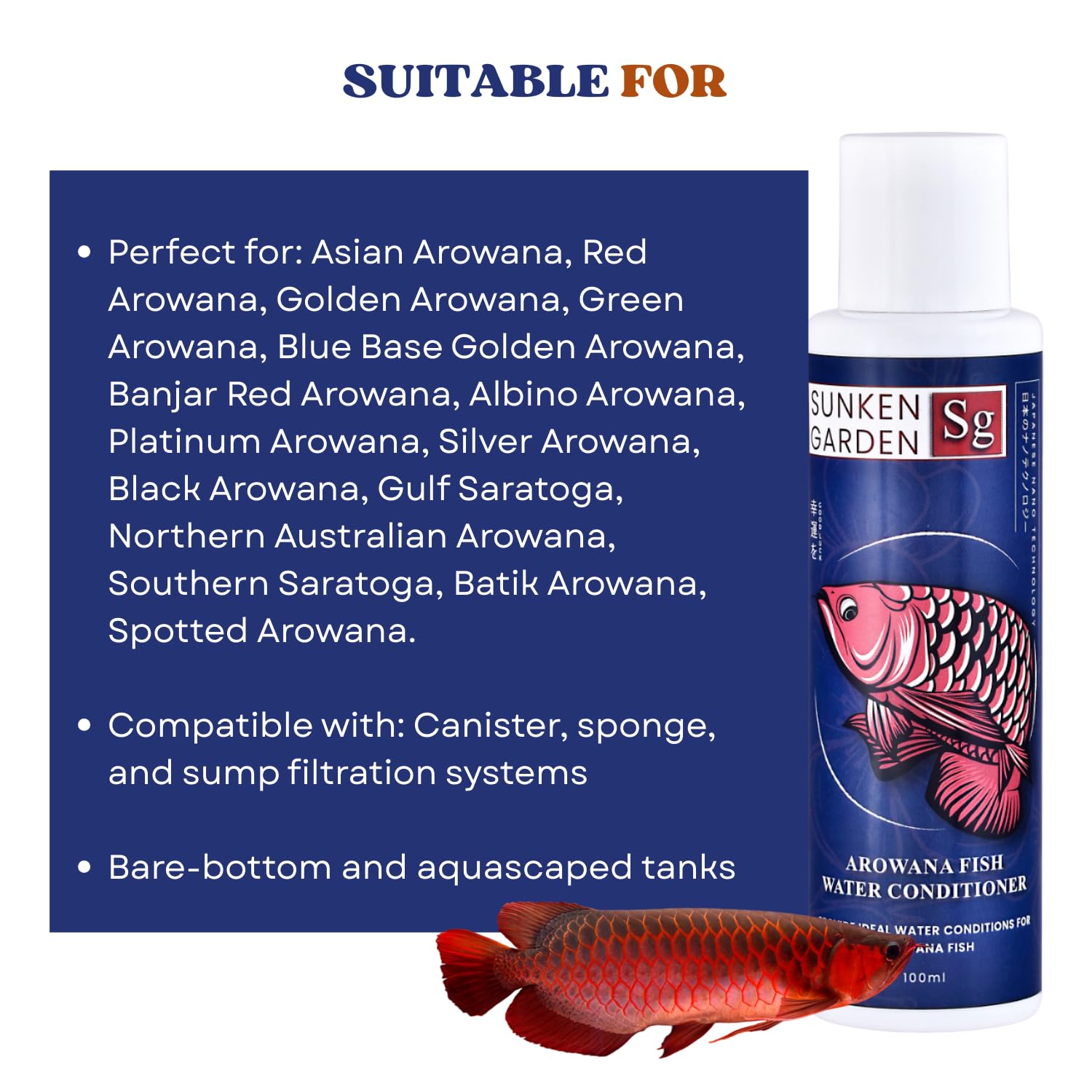 Sunken Garden Arowana Water Conditioner | for Strength, Color & Calm Behavior | Multi-Action Conditioner for Arowanas (100 ml)