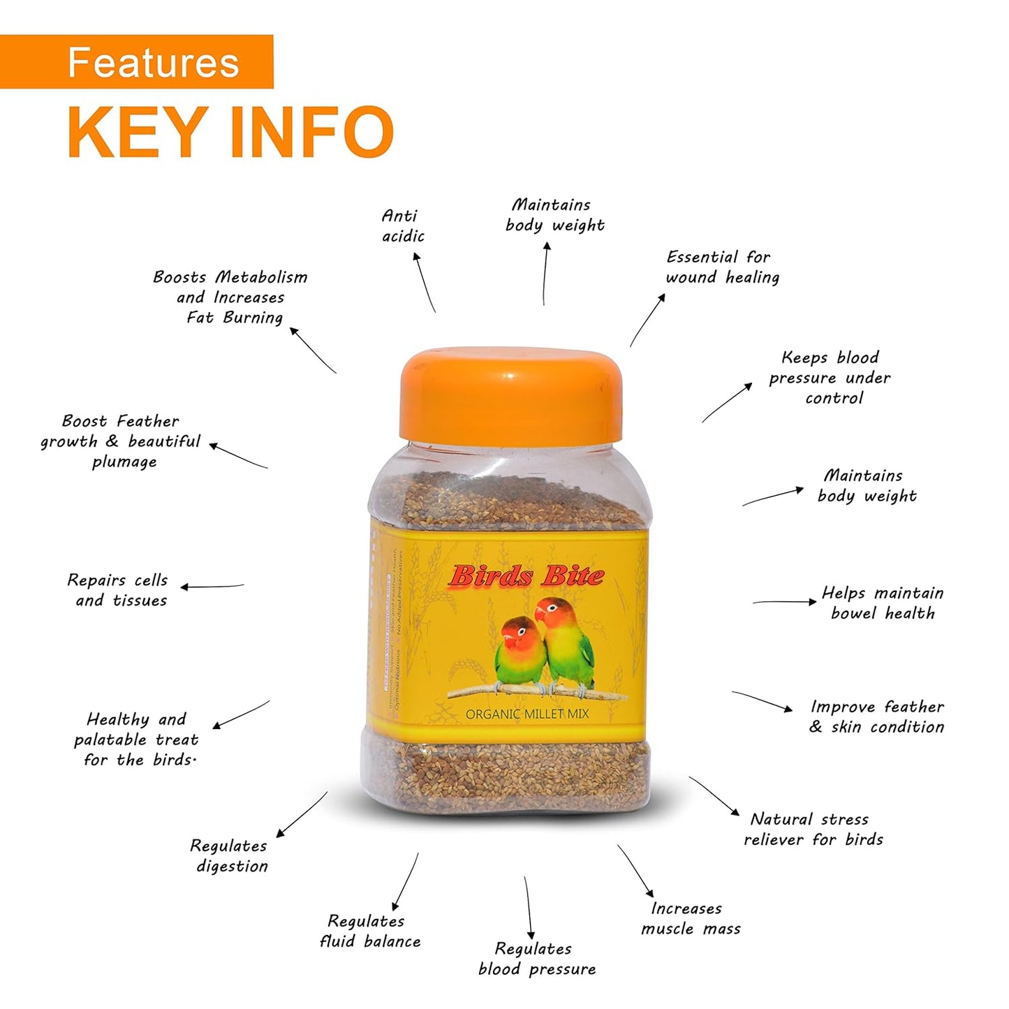 TUNAI SF+ Organic Millet Mix |600 G| Bird Food for Love Birds, Cockatiels, Finches, Conures, Parrots, Macaws, Senegals,All Life Stages